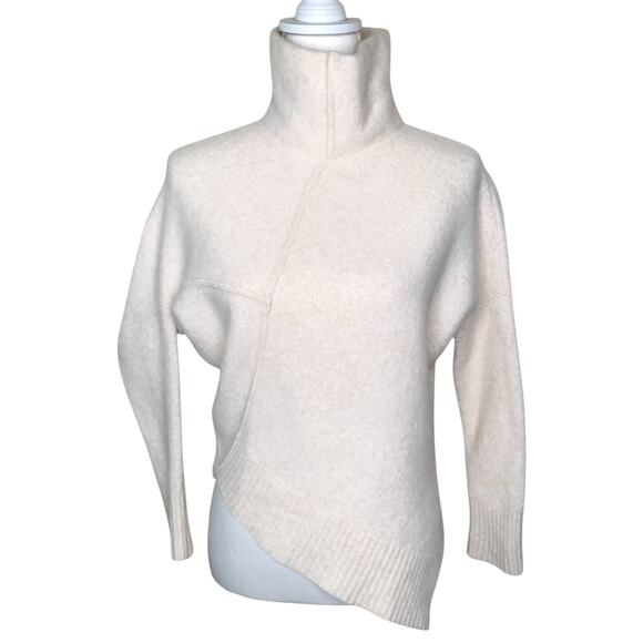 Allsaints Ivory White Cream Lock Roll Neck Asymmetric Wool Turtleneck Sweater - Picture 7 of 12